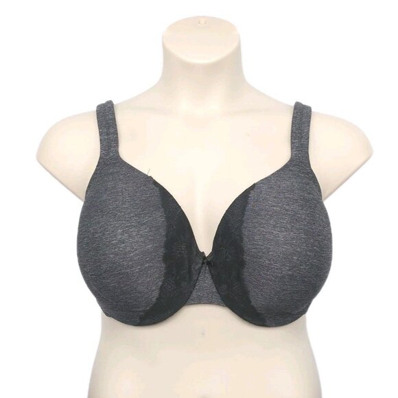 Lane Bryant Cacique Women Bra Full Coverage Lightly Lined 44C Gray Black w/Lace - Picture 1 of 10